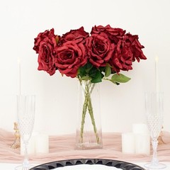BURGUNDY 2 Bushes 17″ Premium Silk Roses Artificial FLOWERS Bouquets Party