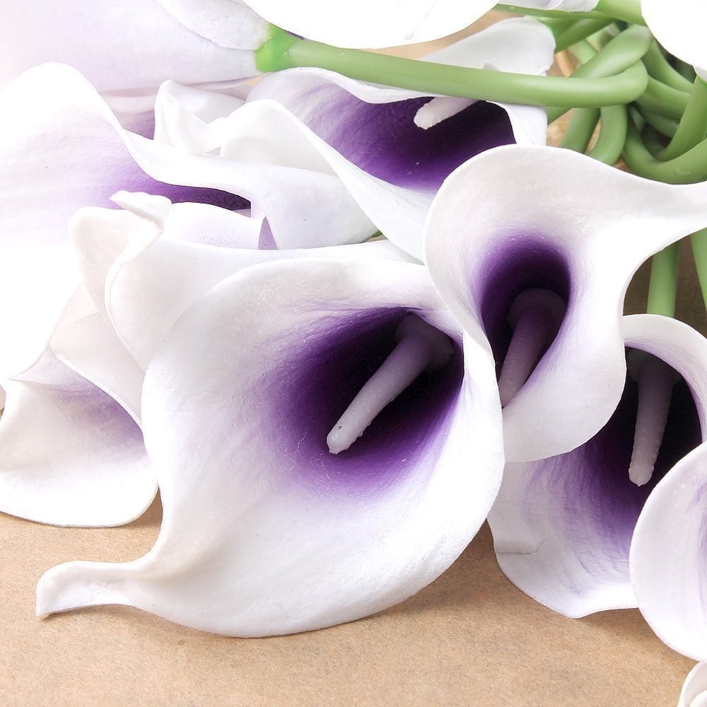 Wuudi 20pcs Calla Lily Bridal Wedding Bouquet Head Latex Real Touch Purple