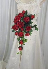 Sweet Roses of Red Cascading Ivy Faux Silk Wedding Bouquet
