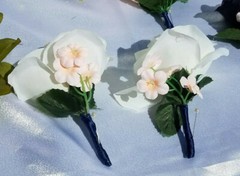 19 Pc Wedding Bouquet Pkg, Ivory, Navy Blue Roses, Blush Peony, Navy & Pink