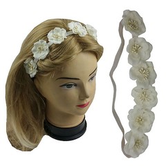 Beige Flowers Elastic Headband Head wrap Bridal Wedding Party Prom Banquet