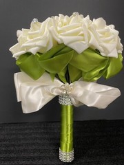 Wedding Flower Rhinestone Bouquet Bride Bridesmaid Rose Satin Bridal Large 11×9″