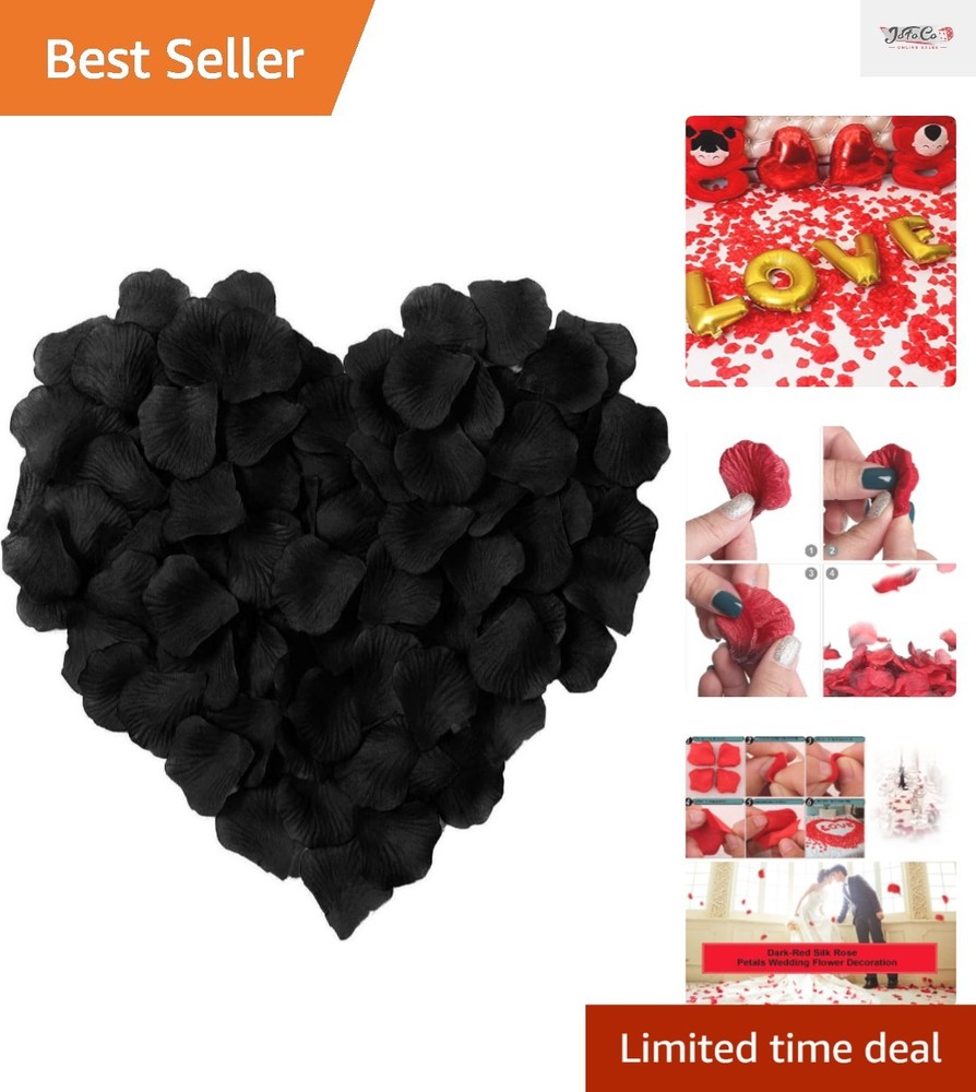 1000 Non-Toxic Silk Rose Petals in Black for Indoor & Outdoor Celebrations