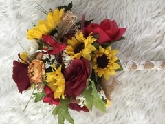 Wedding flowers bridal bouquet decorations 6 Bouquet Sunflower Burgundy and red