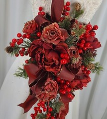 Roses and Ribbons Red Berry Cascade Faux Silk Wedding Bouquet