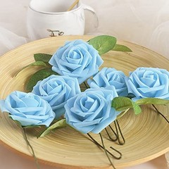 Artificial Rose, 25pcs Foam Artificial Flowers with Stem for Home Aqua Blue