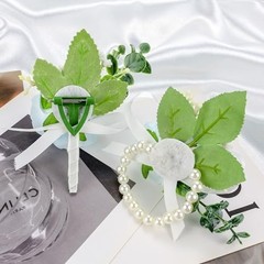 2Pcs Light Blue Corsage & Boutonniere Set – Wedding, Prom, Party Decor Accessori