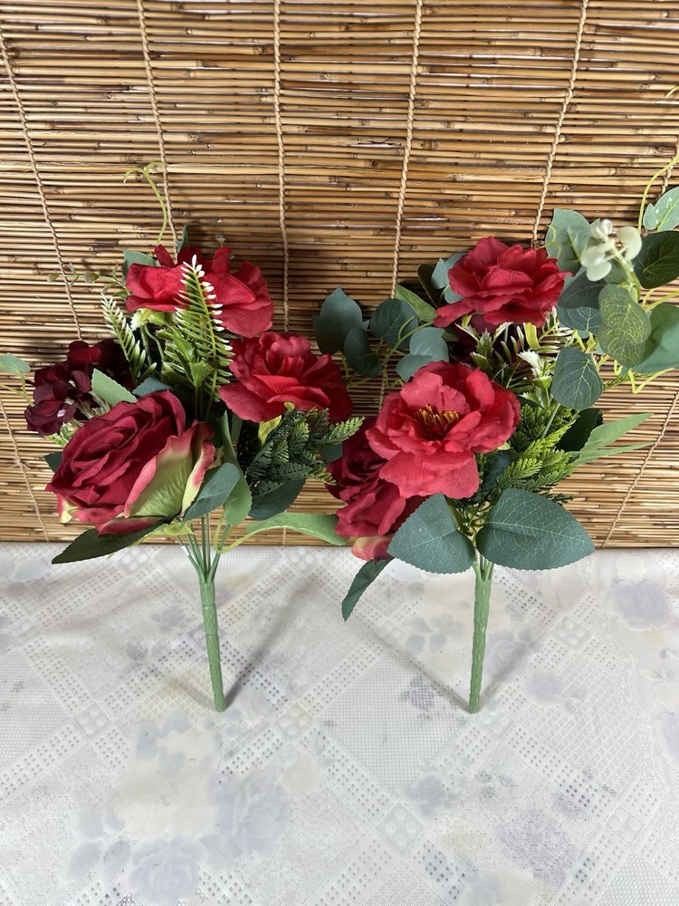 2 Bouquets 13″ Silk Rose, Bud Artificial Flower Bushes Wedding Party Decorations