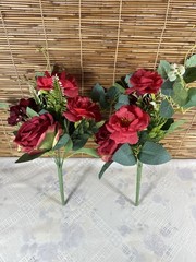 2 Bouquets 13″ Silk Rose, Bud Artificial Flower Bushes Wedding Party Decorations