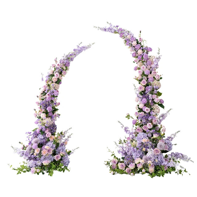 Purple Rose Hyacinth 5D Flowers Arrangement Decor Horn Arch Wedding Backdrop