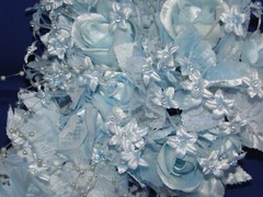 New Oddity Inc Light Blue Satin Roses and Pedal Flowers Bridal Bouquet
