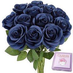 12pcs Roses Artificial Flowers Fake Roses Flowers with Long 12PCS Navy Blue