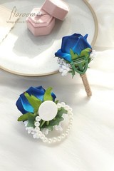 Royal Blue Rose Wrist Corsage Wristlet Band Bracelet and Men Boutonniere Set …