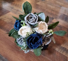 Navy Blue Gray Bridal Bouquet and Sola Wood Natural Lasting Wedding Prom Flowers
