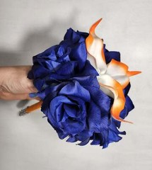 Orange Royal Blue Rose Calla Lily Bridal Wedding Bouquet Accessories