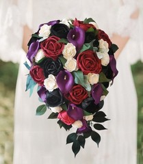 Burgundy Purple Bridal Bouquet Calla Lily Sola Wood Wedding Cascade Bridesmaid