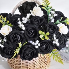 50 Pcs Black Roses Artificial Flowers, Real Touch Velvet Roses Bouquet Fake