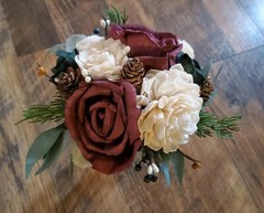 Burgundy Green Sola Wood Bridal Bouquet Winter Wedding Holiday Red Centerpiece