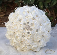 Bridal Wedding Bouquet Bling Brooch Flower Wedding Quinceanera(Ivory, 9.8″)