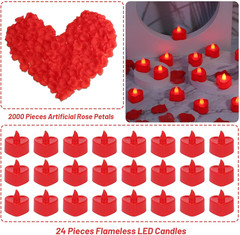 Rose Petals for Romantic Night – Artificial Red Rose Petals with LED Candles for