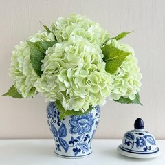 Silk Artificial Hydrangea Flowers 21″ Faux Large Real Touch 3 PCS Light Green