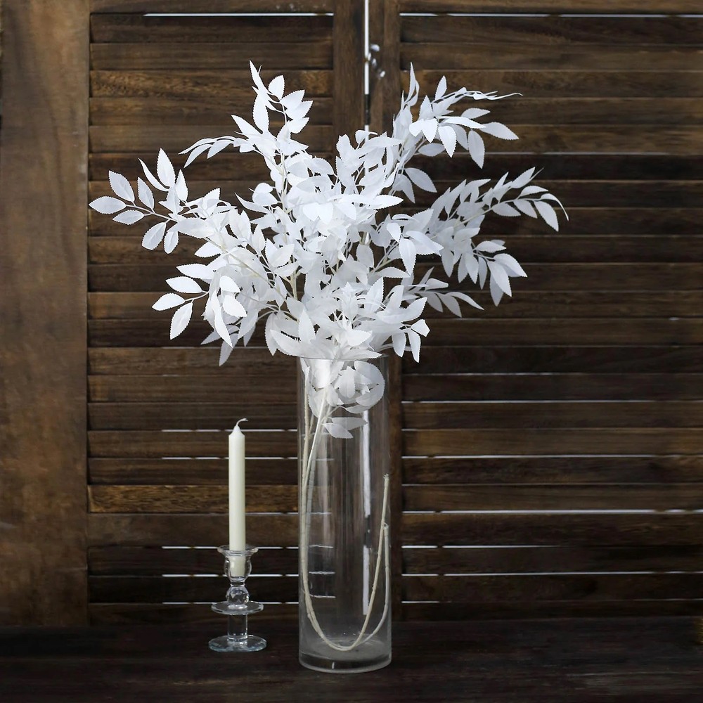 WHITE 2 Bushes 42″ Silk Beech LEAVES Artificial Plant Sprays Stems Party Events