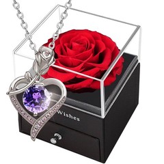 Preserved Rose Box with Crystal 16-32 inches, Purple Necklace