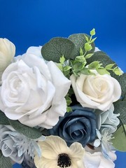 Dusty Blue & White Artificial Wedding Bridal Bouquet Ling’s Moments Faux Flowers