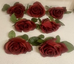 7 Burgundy Red Napkin Candle Rings Silk Roses Wedding Party Flowers Centerpiece