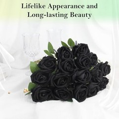 Artificial Roses Bulk Silk Rose with Stem, 52pcs Fake Flowers Decoration Black