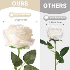 50pcs Roses Artificial Flowers Bulk,Realistic Long Stem Fake Silk Off White-50