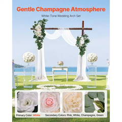 Artificial Wedding Arch Flowers Kit (Pack of 4) with 21 Ft. Draping Fabric, Whit