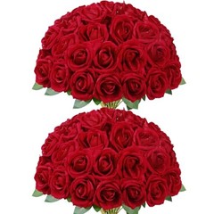 Pcs Artificial Roses Flowers in Bulk, Fake Long Stem Silk Roses for DIY 50 Red