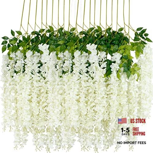 12Pcs Artificial Wisteria Flowers 3.6 Feet/Piece White Dense Artificial Fake