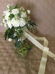 Cascade Ivory/White Bridal Bouquet Artificial Silk Foam Flowers
