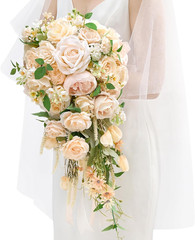 11 Inch Champagne Wedding Bouquets for Bride Bridesmaid, Artificial Rose Bridal