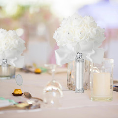 Elegant 10-Piece White Rose Wedding Bouquet Set with Diamond Ribbons