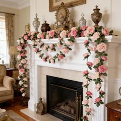 Pack Artificial Rose Vine Fake Flower Garland Fake Rose Hanging Vine 2 Pink