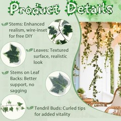 pcs Artificial Ivy Artificial Vines Artificial Plants 71 Inch 2 Green and White