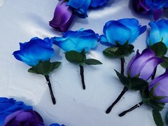 22 PC Wedding Bouquet Package, Purple & Blue & Black, Cascading Wedding Bouquet