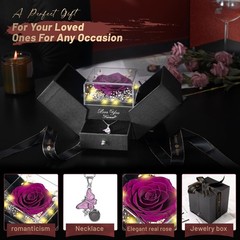 Preserved Purple Real Rose with I Love You Butterfly