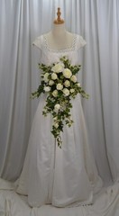Creamy Rose and Ivy Cascade Faux Silk Wedding Bouquet