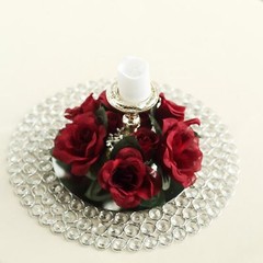 4 Burgundy CANDLE RINGS with SILK ROSES Wedding Flowers for Centerpieces