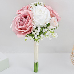 Set of 6 Dusty Pink & White Bridesmaid Bouquets – Silk Flower Arrangements
