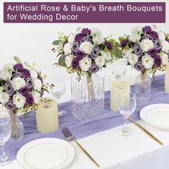 Set of 6 Dusty Purple Bridesmaid Bouquets – 7″ Ivory Flower Decor