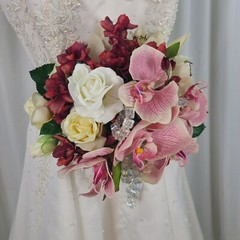 Wedding Bouquet of Phalaenopsis Orchids and Roses Faux Silk Bouquet