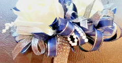 Navy Blue and Ivory SILK Flower Wrist Corsage & Boutonniere Set, Prom wedding