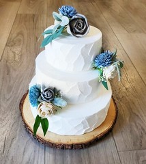 3PC Dusty Blue Gray Wedding Cake Flower Set Sola Wood Floral Decor Anniversary