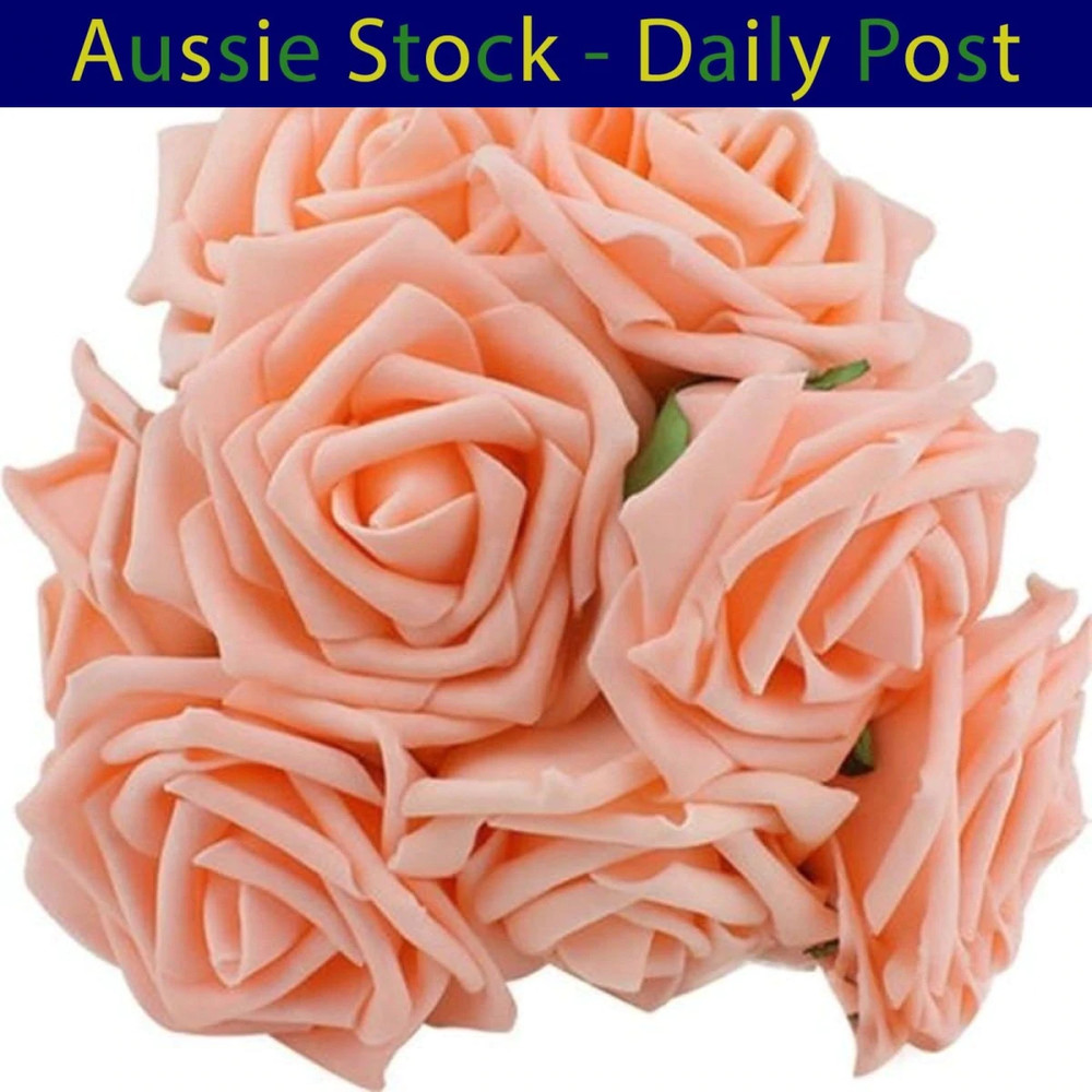 Rose Pink 7cm Foam Flowers Rose Stems Artificial Wedding Bride Bouquet 20pcs