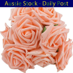 Rose Pink 7cm Foam Flowers Rose Stems Artificial Wedding Bride Bouquet 20pcs